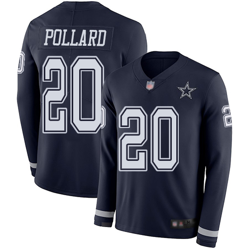 Men Dallas Cowboys Limited Navy Blue Tony Pollard #20 Therma Long Sleeve NFL Jersey->nfl t-shirts->Sports Accessory